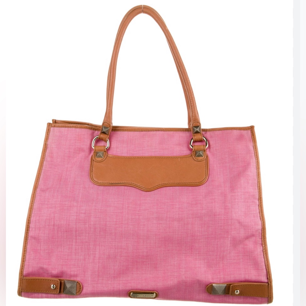 Nwt Rebecca Minkoff Pink Canvas With Leather Trim Diamond Tote Size O/S